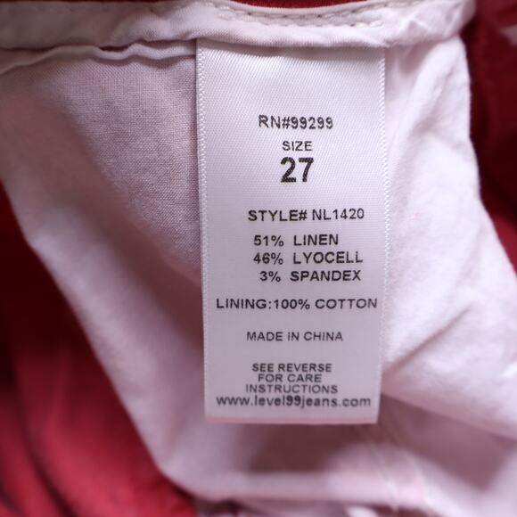 LEVEL99 Helen Trouser Shorts Coral Red Linen Blend Back Elastic Waist Women's 27 - Picture 9 of 10